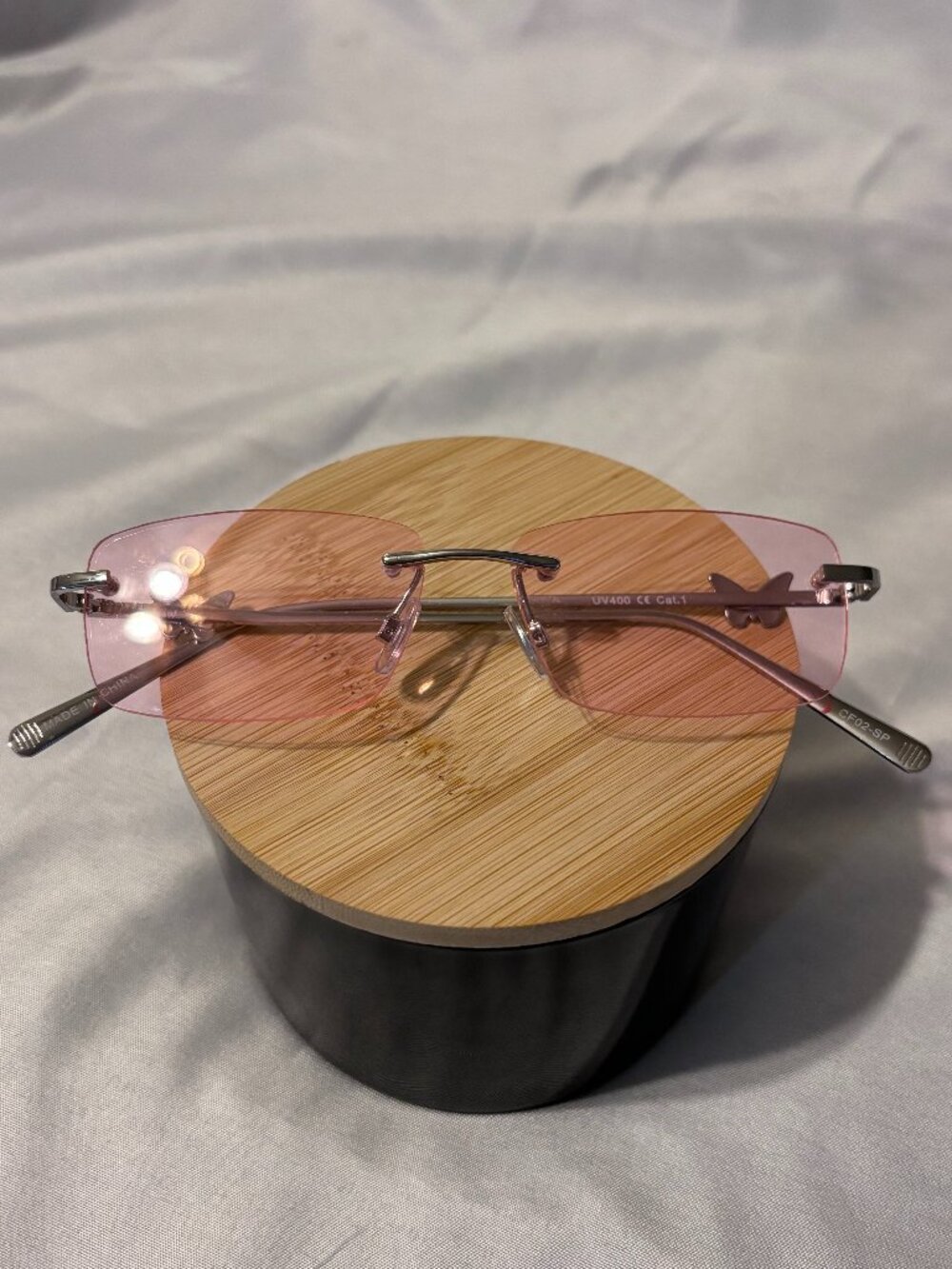 Y2K Pink Rimless Butterfly Sunglasses – UV400